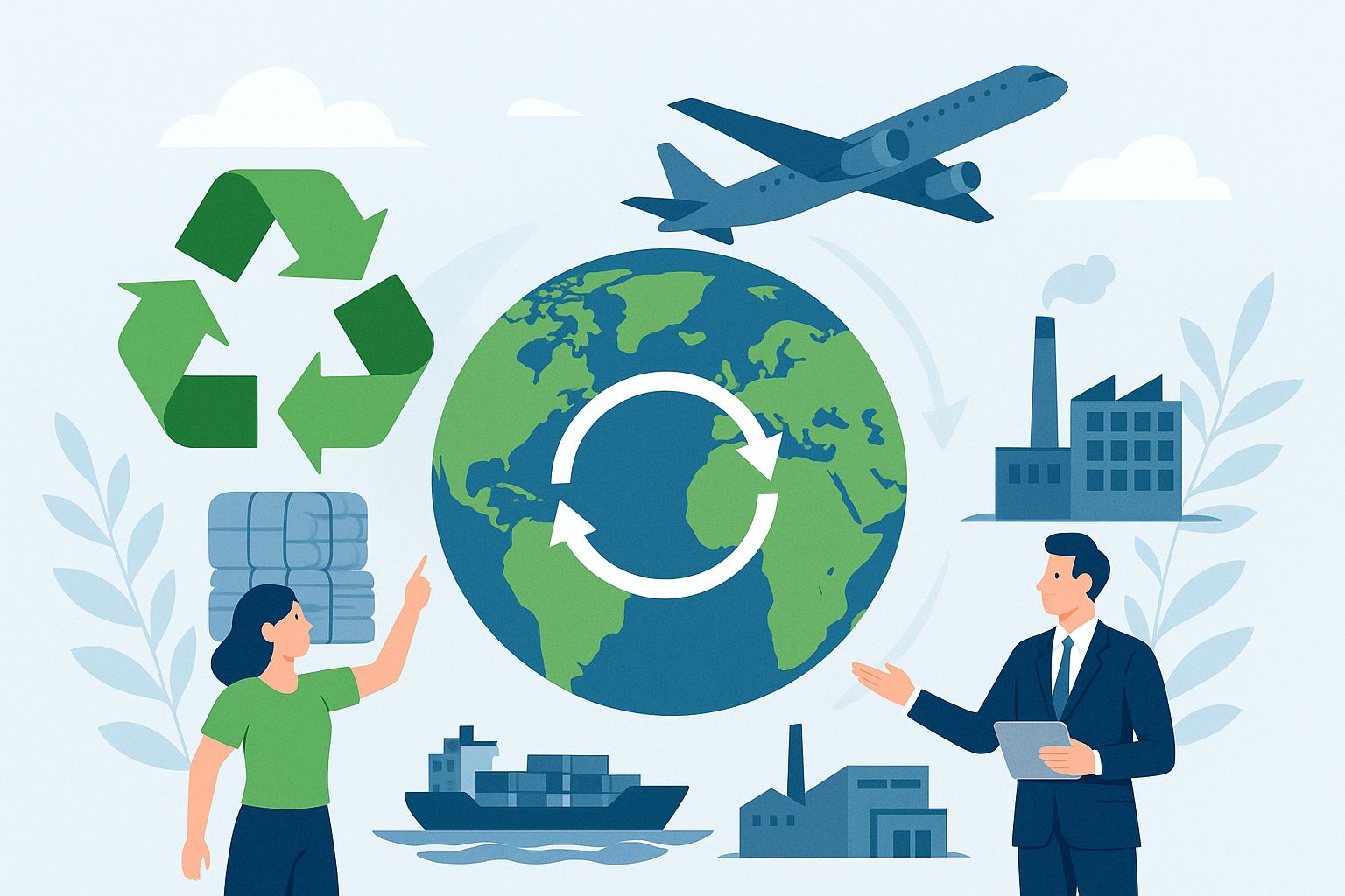 Global recycling and trade illustration